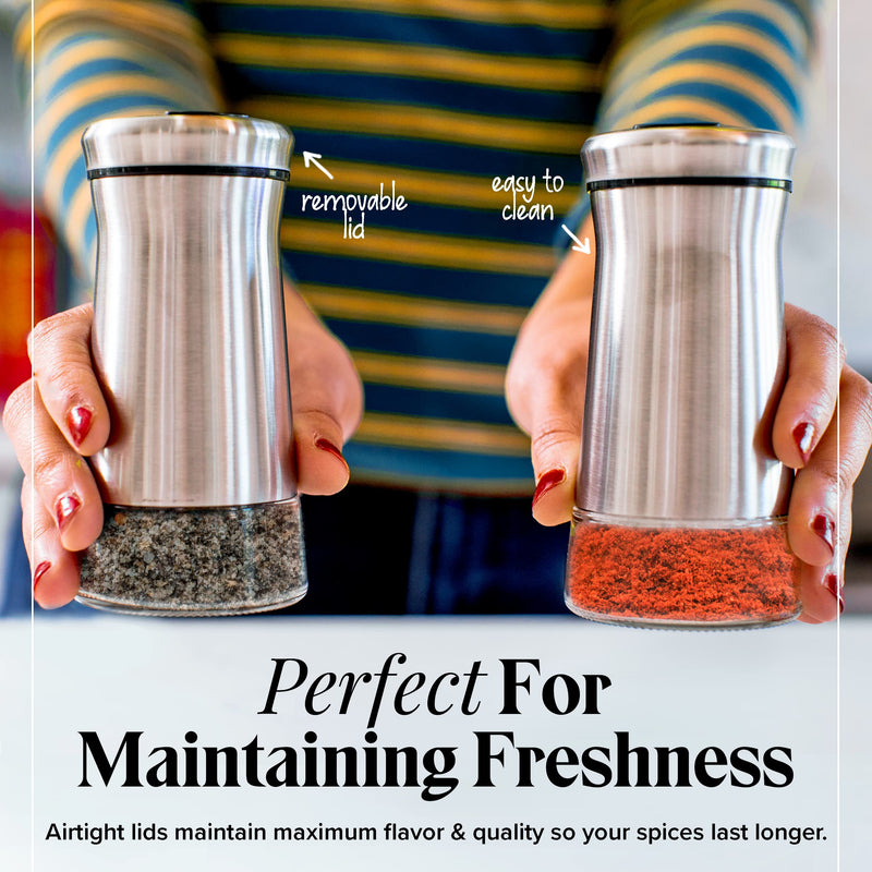 [Australia - AusPower] - Premium Salt and Pepper Shakers with Adjustable Pour Holes - Elegant Stainless Steel Salt and Pepper Dispenser - Perfect for Himalayan, Kosher and Sea Salts - Spices 