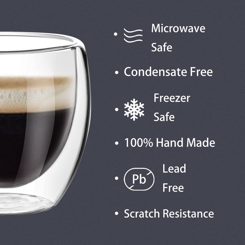 [Australia - AusPower] - PunPun Espresso Cups Espresso Coffee Cups,Demitasse Cups Double Walled Clear Insulated,Shot Glass (2.7 OZ./Set of 4) 2.7 OZ./Set of 4 