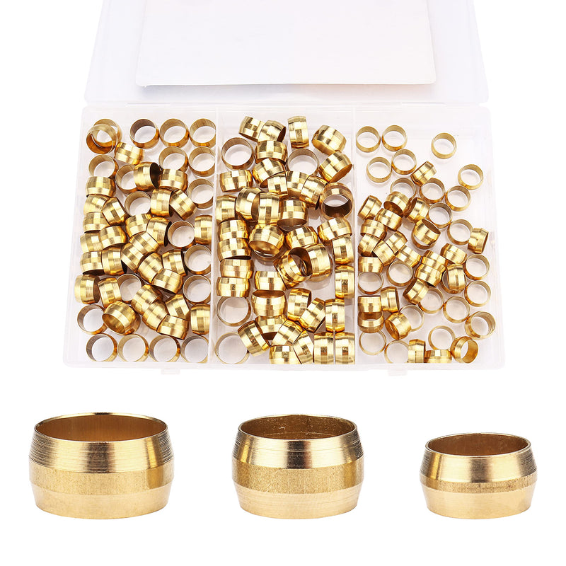 [Australia - AusPower] - LTWFITTING Assortment Kit 3/8 7/16 1/2 Inch OD Compression Sleeves Ferrules, Brass Compression Fittings(Pack of 150) 