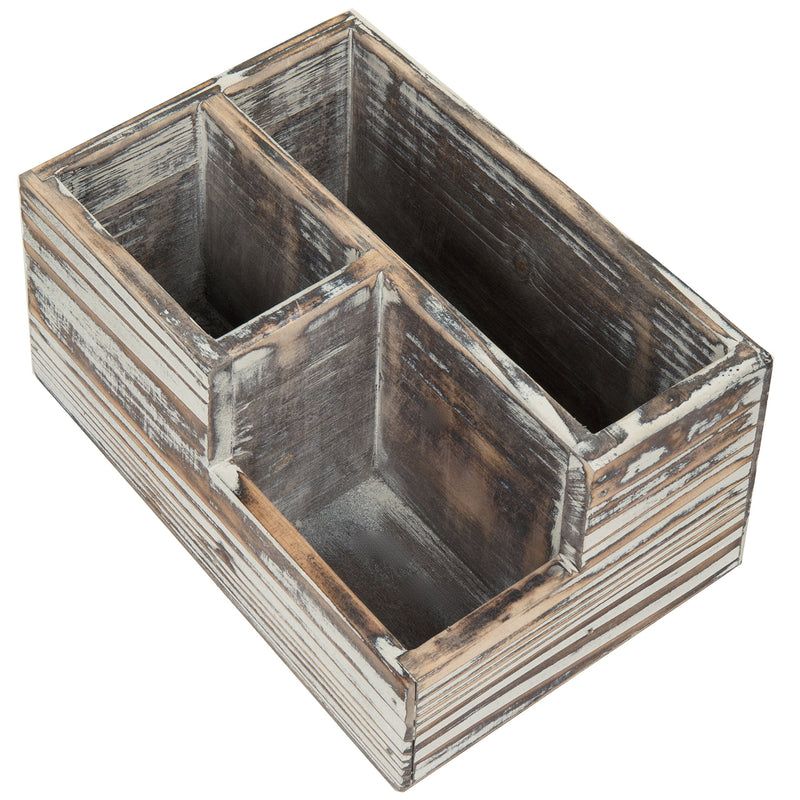 [Australia - AusPower] - MyGift Rustic Torched Wood Office Desk Stationery Organizer - 3 Compartment Remote Control and Media Storage Holder 
