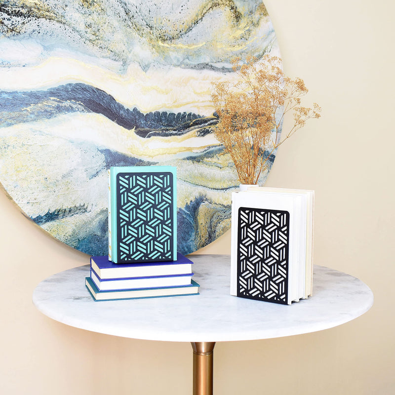 [Australia - AusPower] - CNK Bookends , Premium Book Ends for Book Shelves, Metal Book Ends for Home Office Heavy Books, Book Shelf Holder, Home Decorative, Book Stoppers, Book Holder, Set of 2 Black Hexagon Bookends… 