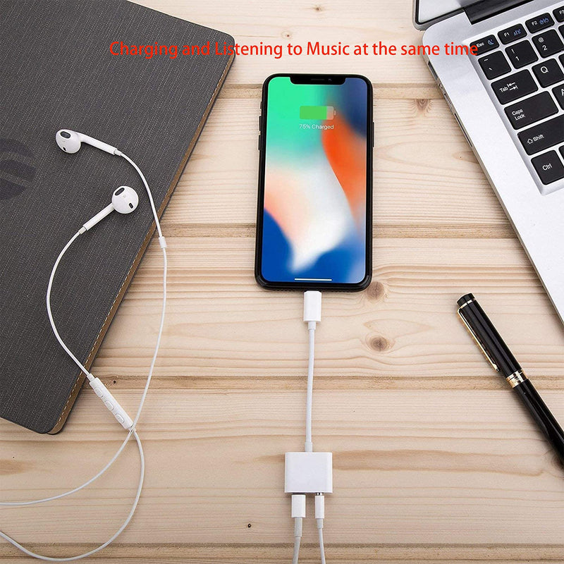 [Australia - AusPower] - Apple MFi Certified Lightning to 3.5mm Headphones Dongle Jack Adapter for iPhone AKAVO 2 in 1 Headphone Adapter and Aux Audio Adapter + Charger Cable Splitter Compatible with iPhone 12 11 XS XR X 8 7 