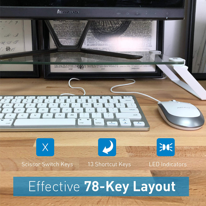 [Australia - AusPower] - Macally USB Wired Keyboard and Mouse Combo for Mac and PC - Save Space with a Compact Small Mac Keyboard and Mouse for MacBook Pro/Air, iMac, Mac Mini/Pro - Compatible Apple Keyboard and Mouse Silver 