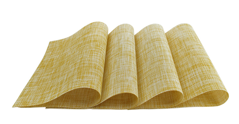 [Australia - AusPower] - GEFEII PVC Woven Vinyl Non-Slip Heat-Resistant Yellow Placemats Kitchen Environmental Table Place Mats Pad Cushion Mustard Yellow Placemats for Dining Table(Yellow, 4) 