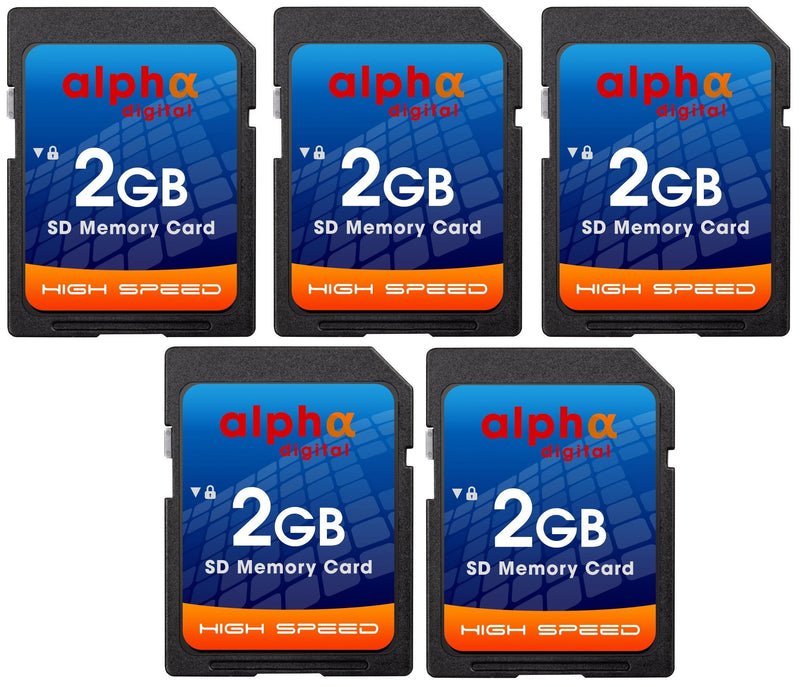 [Australia - AusPower] - Alpha Digital 5x Memory Card for Nikon D50 D40 D40X D3300 | 2GB Secure Digital (SD) Memory Cards Plus Agfa Card Reader (5 Pack) 