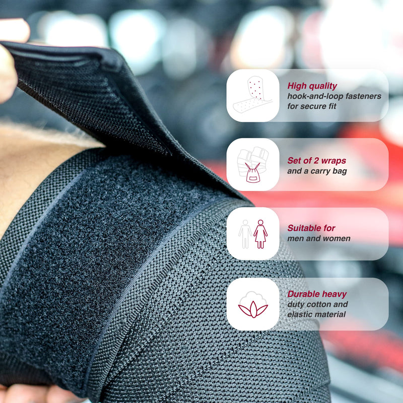 [Australia - AusPower] - Knee Wraps for Weightlifting (Pair) with Bag - Knee Wraps for Squatting - Knee Bands for Crossfit, Gym, Pain, WOD, Cross Training. Black Powerlifting Knee Support for Women, Men 78 Inch / 198 cm 