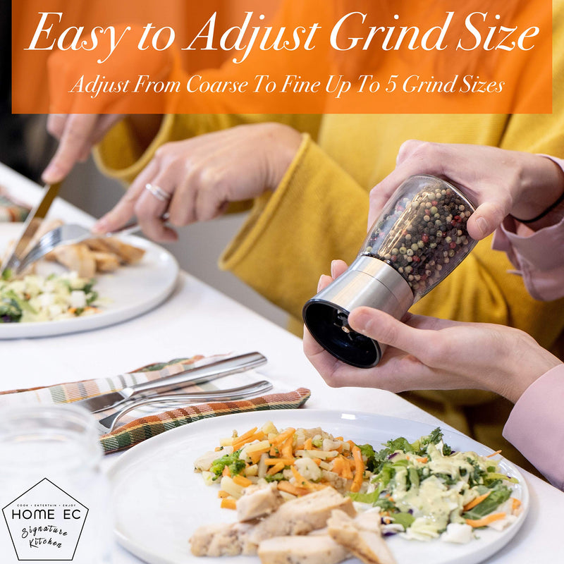 [Australia - AusPower] - HOME EC Premium Stainless Steel Pepper Grinder or Salt Grinder 1pk - Adjustable Ceramic Sea Salt Grinder - Refillable Glass Salt Shaker or Pepper Shaker - Pepper Mill or Salt Mill - Spice Grinder 1 ClearSilver 