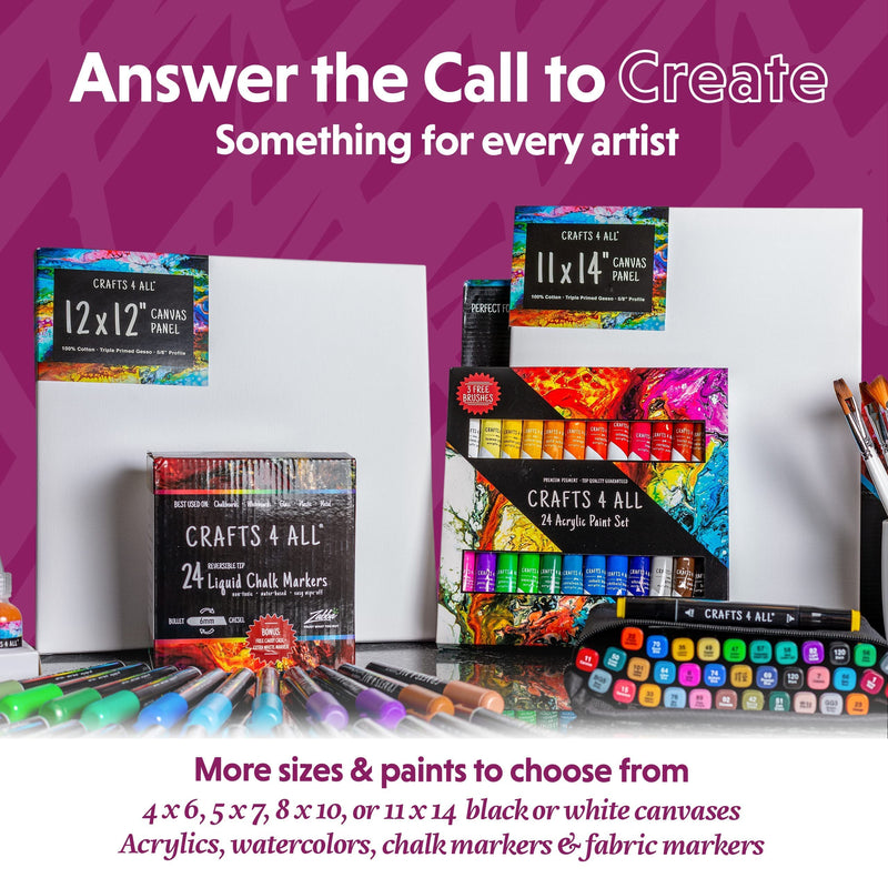 [Australia - AusPower] - Crafts 4 All Canvases for Painting - Blank Canvas Boards, Triple Primed 100% Cotton Canvas Panels for Acrylic, Oil & Watercolor Paint | Bulk Art Panels, Black/White Canvas - 12 Pack, 4x6 / 5x7 White 