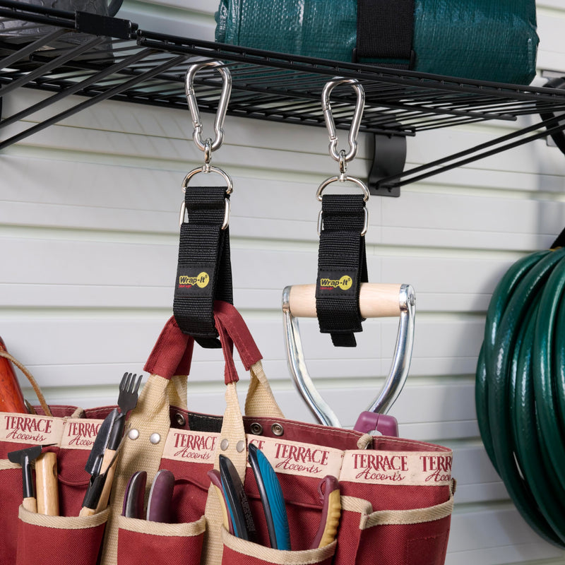 [Australia - AusPower] - Hook 'n Hang Wrap-It Storage Straps - 12" (2-Pack) Black - Carabiner Straps to Use as Extension Cord Holder Heavy Duty Straps with Hooks for Cord Storage or Garden Hose Strap 12" (2-Pack) 