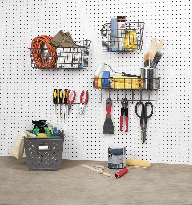 [Australia - AusPower] - Spectrum Diversified 10" x 5" x 7" Pegboard & Wall Mount Large Wire Basket for Slatwall & Pegboard, Home & Garage Storage, Versatile Wall Organizer for Tools & Craft Supplies, Industrial Gray Basket 10" 