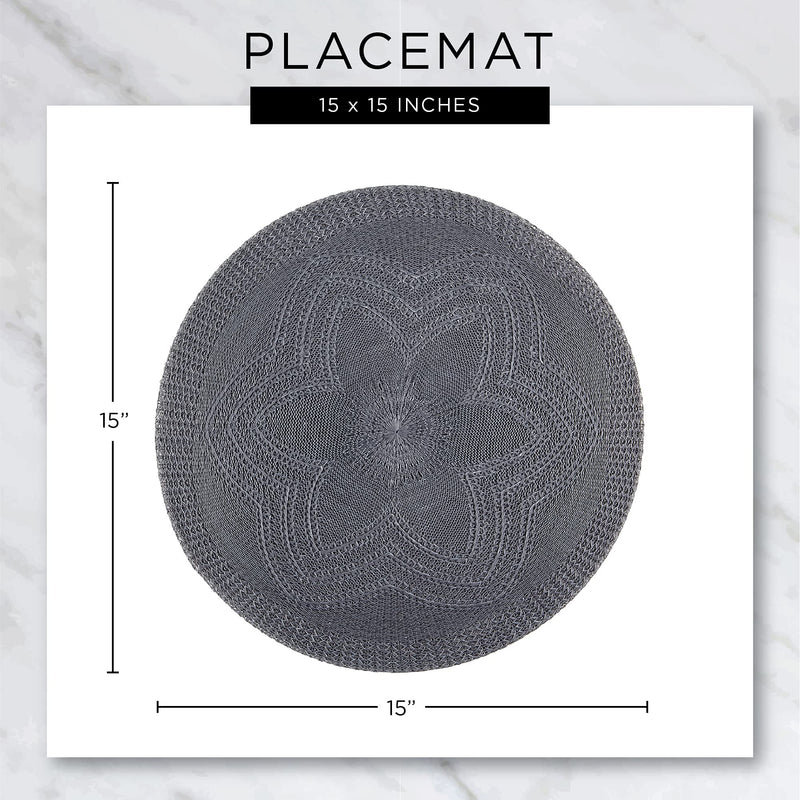 [Australia - AusPower] - DII PVC Tabletop Collection Woven Indoor/Outdoor, Round Placemat Set, 13.75", Nautical Blue, 6 Piece 