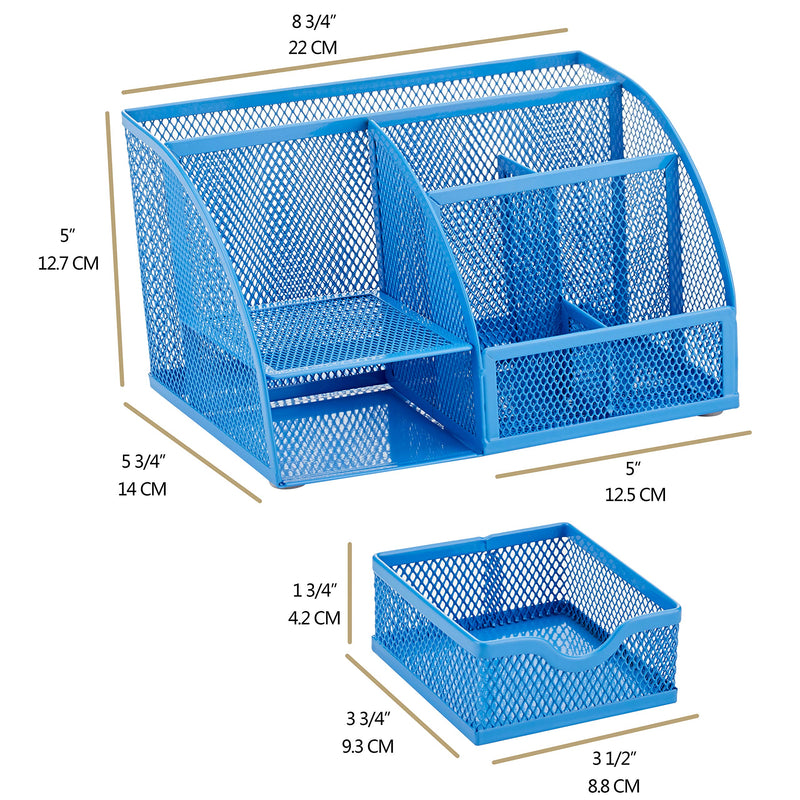 [Australia - AusPower] - Annova Mesh Desk Organizer Office with 7 Compartments + Drawer/Desk Tidy Candy/Pen Holder/Multifunctional Organizer - Sapphire Blue 