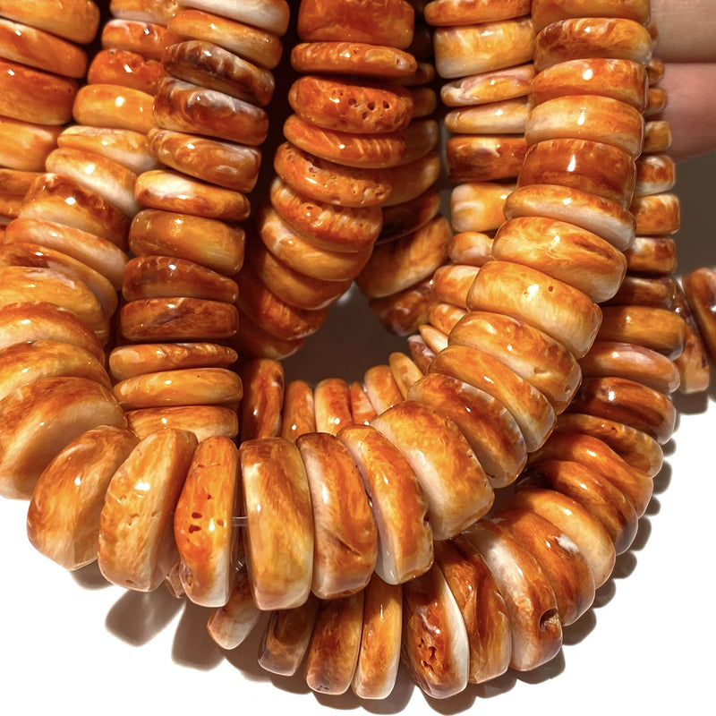 [Australia - AusPower] - [ABCgems] Gigantic Caribbean-Sea Orange Spiny Oyster Shell Beads - Natural & Organic Seashell for DIY Jewelry Making - Ideal for Necklaces, Bracelets - Irregular Rondelle - Graduated 8-18mm 18mm Graduated Sunset Orange 