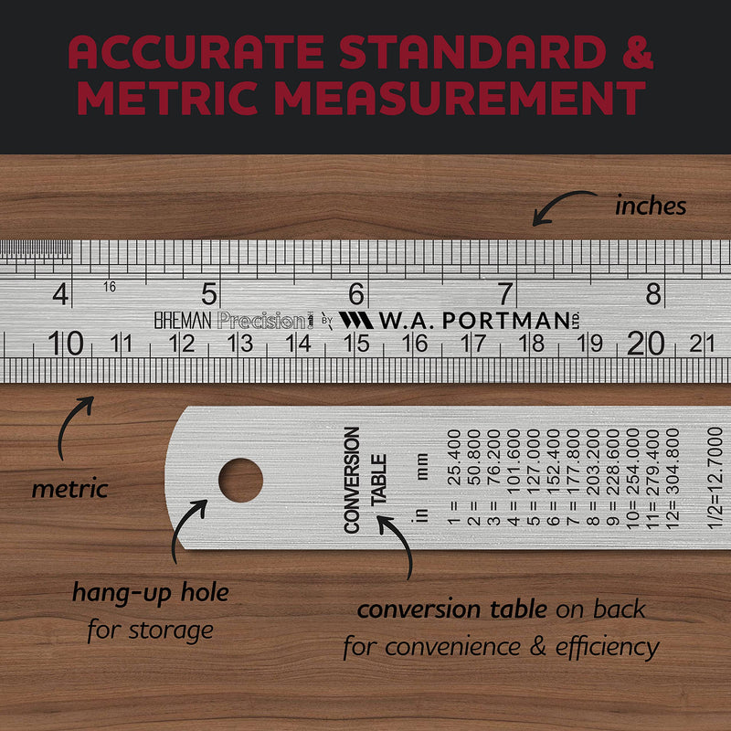 [Australia - AusPower] - Breman Precision 3 Pack Metal Ruler Set - 1 6 Inch Ruler & 2 12 Inch Stainless Steel Rulers - Steel Straight Edge Ruler Set - Metal Ruler 12 Inch & 6 Inch - Inches & Metric Ruler - Metal Rulers 