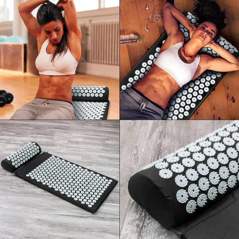 [Australia - AusPower] - Sivan Back and Neck Pain Relief Acupressure Mat and Pillow Set, Chronic Back Pain Treatment - Relieves Your Stress of Lower Upper Back and Sciatic Pain - Black 