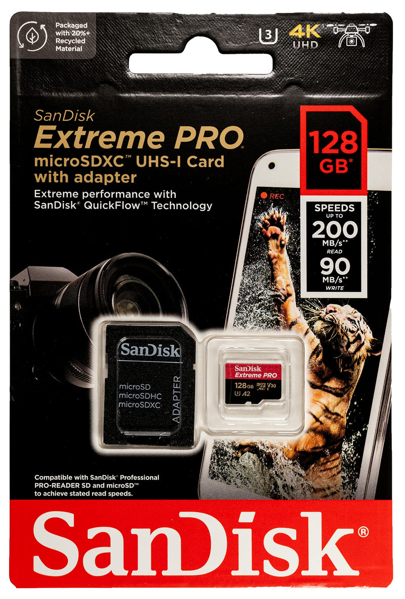 [Australia - AusPower] - SanDisk 128GB Micro SDXC Extreme Pro Memory Card 2 Pack Works with GoPro Hero 8 Black, Max 360 Action Cam U3 V30 4K A2 Class 10 (SDSQXCD-128G-GN6MA) Bundle with 1 Everything But Stromboli Card Reader 