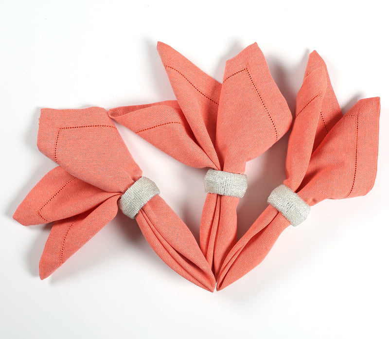 [Australia - AusPower] - Cloth Dinner Chambrey Napkins With Faggoting Hemstitched, Everyday Use, Premium Quality 100% Cotton Perfect for Parties Dinners Weddings Cocktail Christmas Napkins Washable & Reusable (Orange/pink) Orange/Pink 
