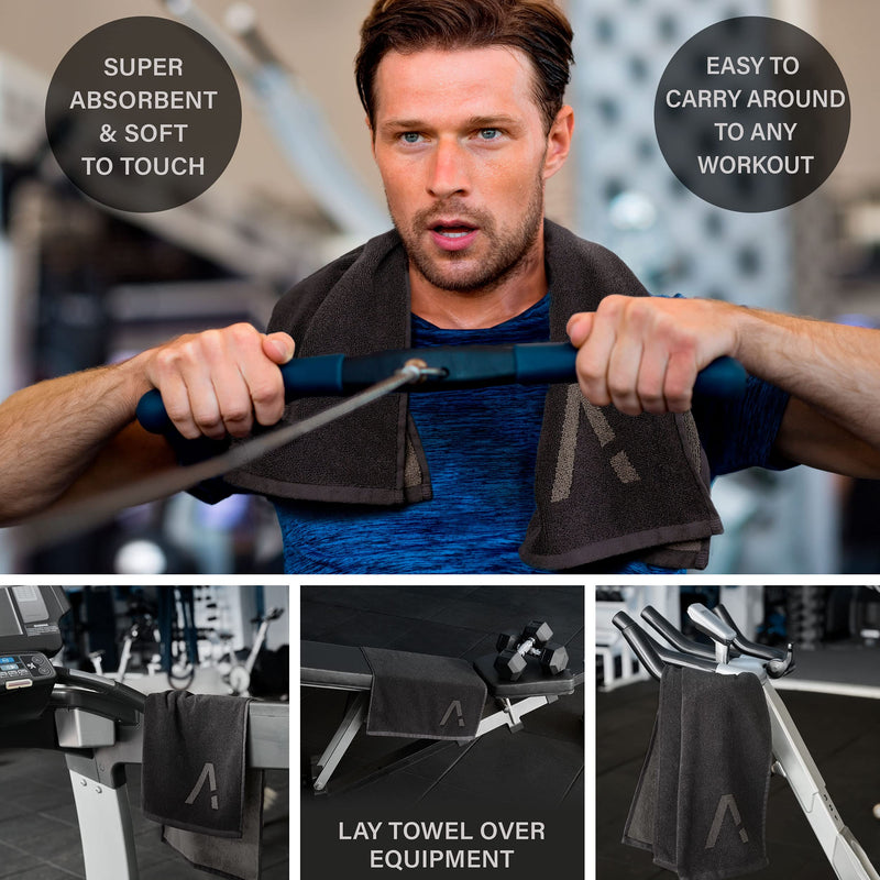 [Australia - AusPower] - Luxury Gym Towel for Sweat - 100% Organic Cotton - (15.75 X 31.5 inch) Soft and Absorbent Workout Towel - Silver Infused Sports Towel - Exercise and Gym Towel for Men and Women (Black) 