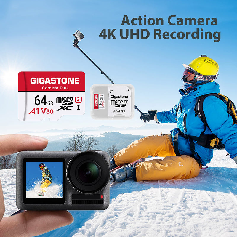 [Australia - AusPower] - [Gigastone] 64GB 5-Pack Micro SD Card, Camera Plus, MicroSDXC Memory Card for Wyze, Video Camera, Security Camera, Smartphone, Fire tablet, 4K Video Recording, UHS-I U3 A1 V30, 95MB/s, with Adapter 