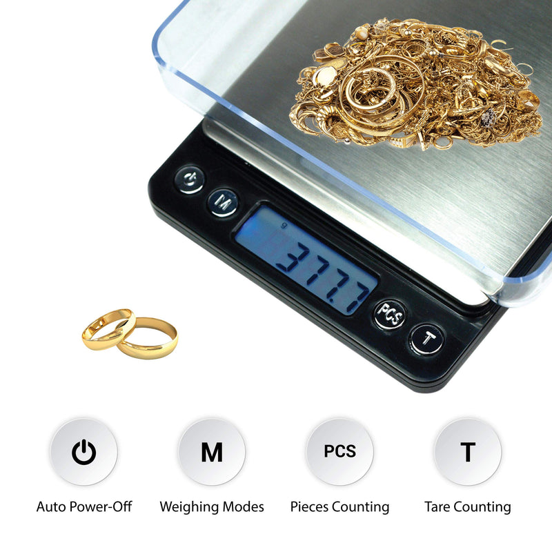 [Australia - AusPower] - Horizon High Precision, Professional Grade Small, Mini, Pocket Digital Scale with Trays, LCD Display, Ready to Go, Sleek Design 500g by 0.01g, Great 4 Measuring Food, Herbs, Spices, Coin or Whatever 