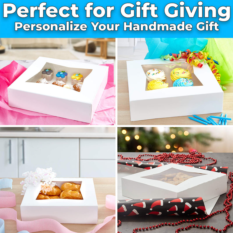 [Australia - AusPower] - Gourmet 10in White Bakery Boxes 5 Pk. Cute Window Displays for Pies, Cakes, Cupcakes and Pastries. Transport Baked Goods with Sturdy, Easy-to Use Carriers. Give Sweet Holiday Gifts at Work or School 