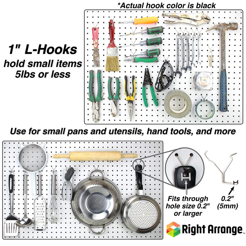 [Australia - AusPower] - Steel Pegboard Hooks 50-Pack 1" L-Hook - Will Not Fall Out - Fits Any Peg Board - Black - Organize Tools, Accessories, Workbench, Garage Storage, Kitchen, Craft or Hobby Supplies, Jewelry, Retail 1” - 50Pack 