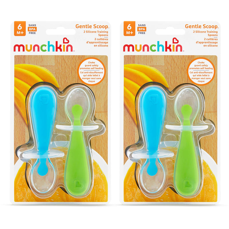 [Australia - AusPower] - Munchkin Silicone Trainer Spoons with Choke Guard for Baby Led Weaning, 4pk, Blue/Green 1 