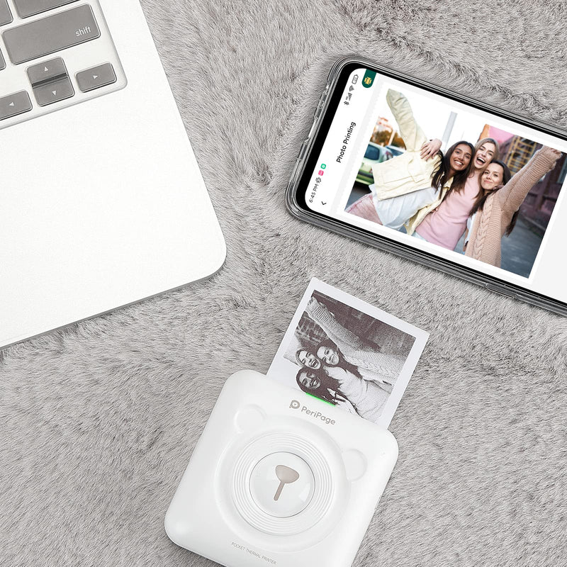 [Australia - AusPower] - MUNBYN Portable Bear Pocket Printer, Mini Bluetooth PeriPage Thermal Printer Instantly Printing Photos Labels Receipts Compatible with Android iOS Windows for Kids Planner to-do Lists White-203DPI 
