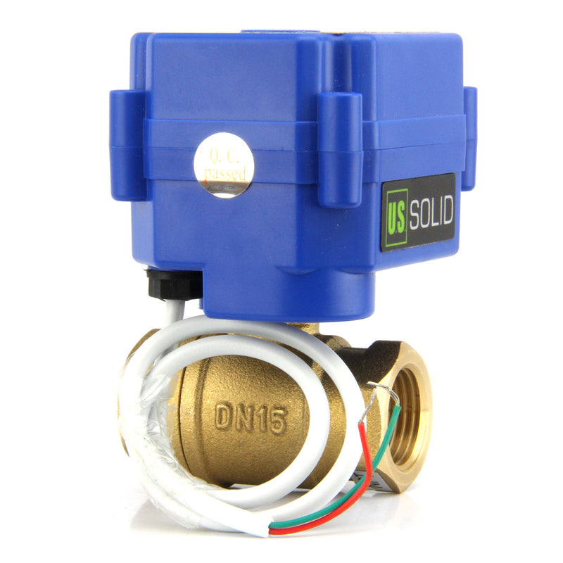 [Australia - AusPower] - Motorized Ball Valve- 1/2" Brass Ball Valve with Full Port, 9-24V AC/DC and 2 Wire Auto Return Setup by U.S. Solid 0.5 Inch 