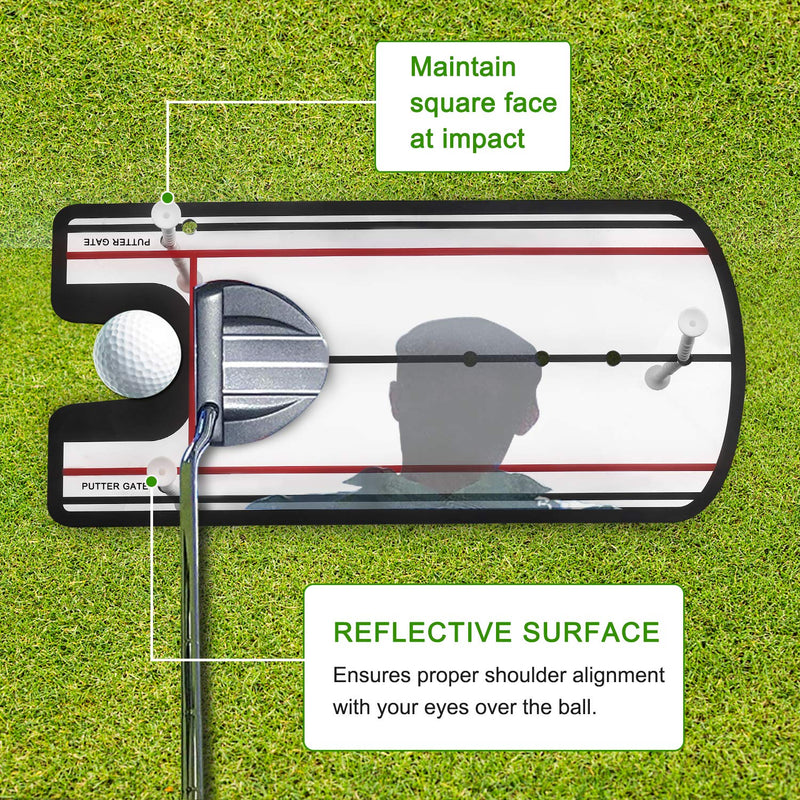 [Australia - AusPower] - KINGTOP Golf Putting Alignment Mirror with Putting Cup Combo, Portable Swing Training Aids, Practice Putting Trainer with Hole Cup Set, Mirror Size 12”L x 6”W 
