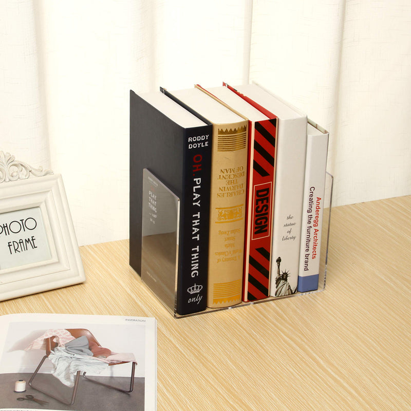 [Australia - AusPower] - CY craft 4 Pieces Bookends,Clear Acrylic Bookends for Shelves,Heavy Duty Book Ends and Desktop Organizer,Book Stopper for Books/Movies/CDs,7.3x4.8x4.8 inch 