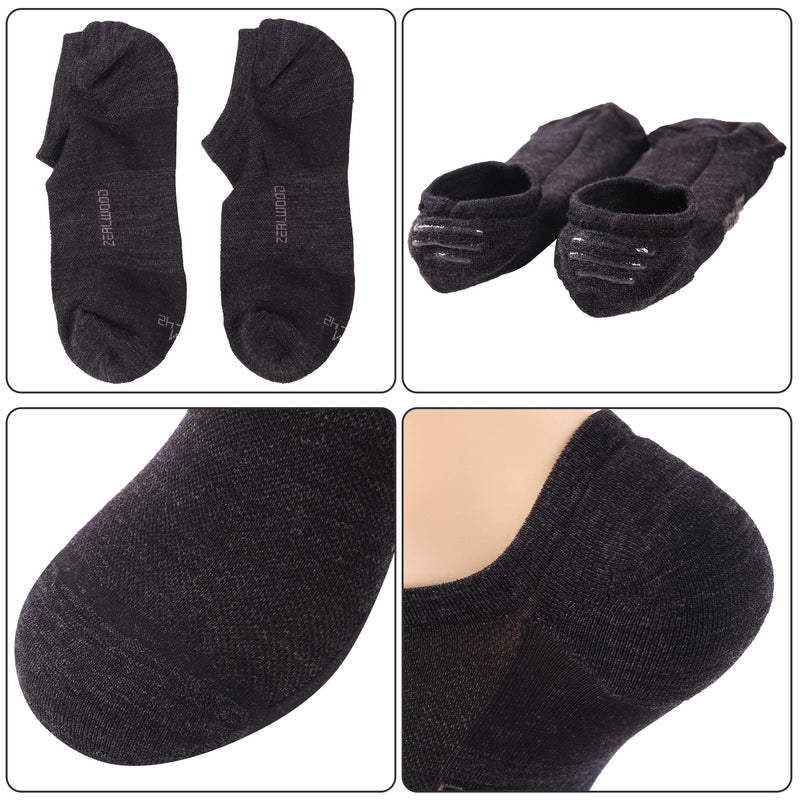 [Australia - AusPower] - No Show Athletic Socks, ZEALWOOD Unisex Merino Wool Ultra-Light Running Tennis Golf Socks,1/3 Pairs 3-no Show Black Large 