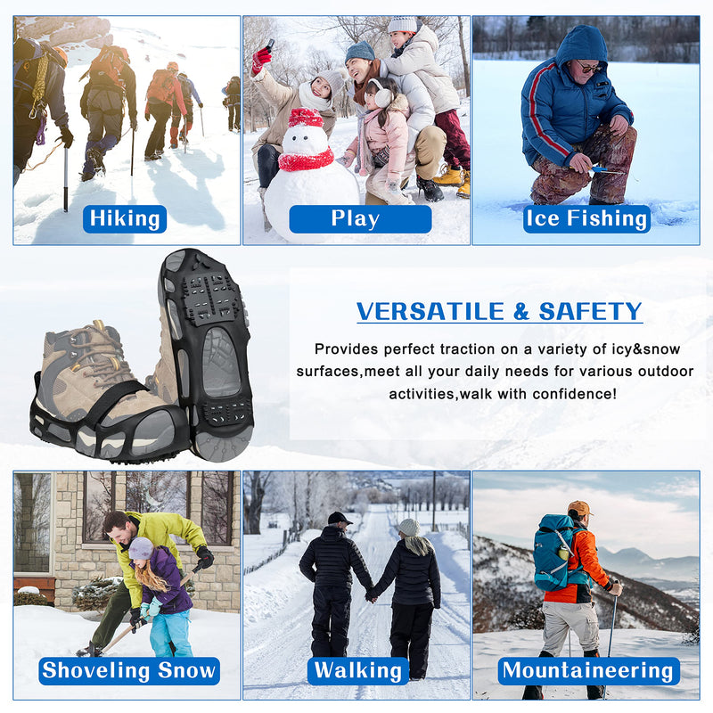 [Australia - AusPower] - Ice Cleats for Shoes and Boots,Snow Traction Cleats Crampons for Women Men Kids Anti Slip 24 Spikes Shoes Walk Traction Cleats on Snow and Ice With Adjustable Strap Small(3.5-5 men/5.5-7 women) 