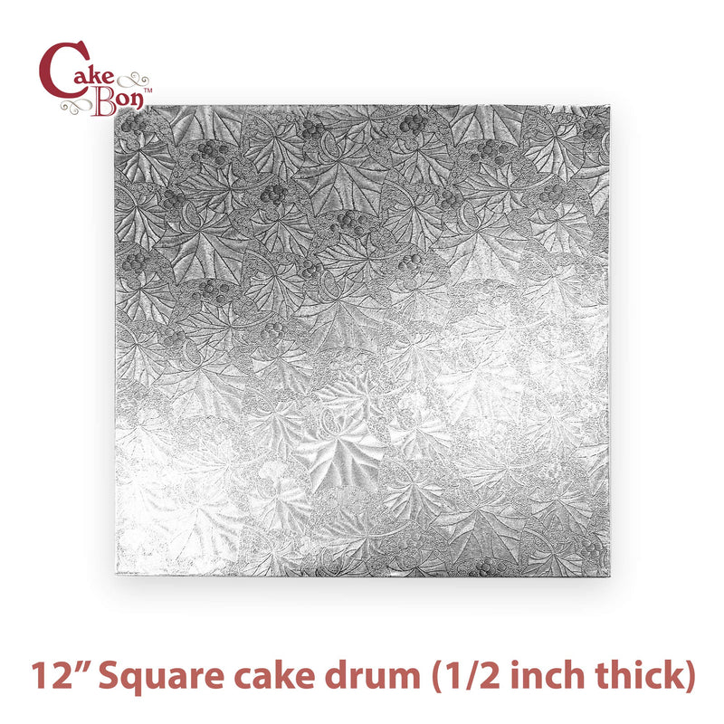 [Australia - AusPower] - Cake Drums Square 12 Inches - (Silver, 1-Pack) - Sturdy 1/2 Inch Thick - Fully Wrapped Edges Silver 