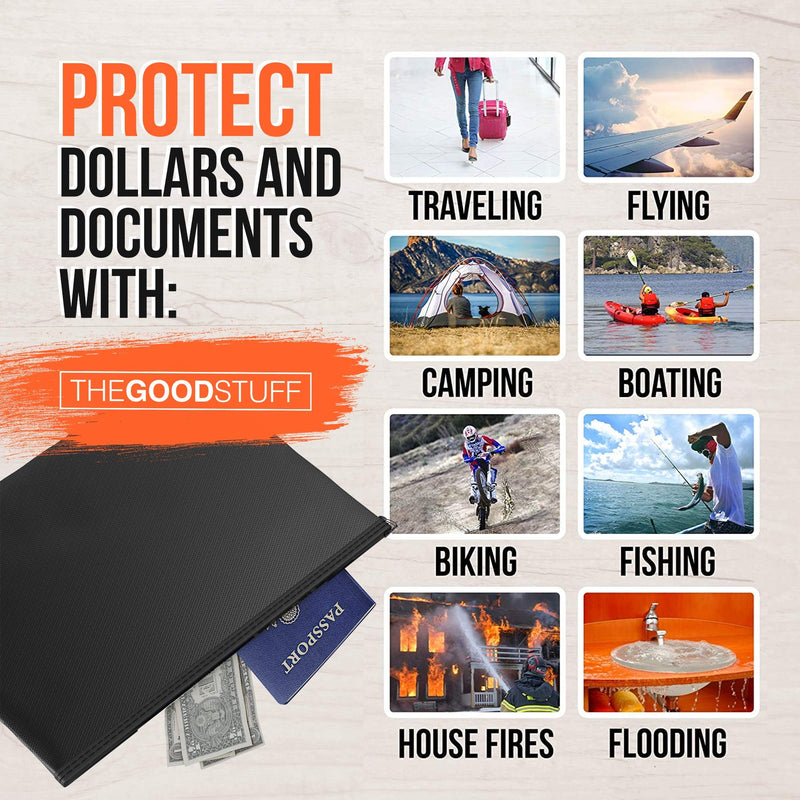 [Australia - AusPower] - Fireproof Document Bag Pouch Size: 10" x 13" [2000°F – Grey] Fireproof Bag for Documents and Money with Waterproof Coating to Protect Important Document Holder, Fireproof Bags for Cash Fire Proof Black 