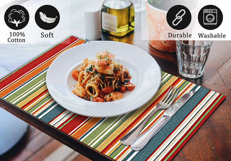 [Australia - AusPower] - Ruvanti Placemats for Dinning Table. 100% Cotton 13x19 Placemats Set of 6, Red & Fall Multi Strip Woven Placemats. Tablemats for Farmhouse, Spring placemats, Christmas Tablemats, Thanksgiving Dinners Multi Stripe 