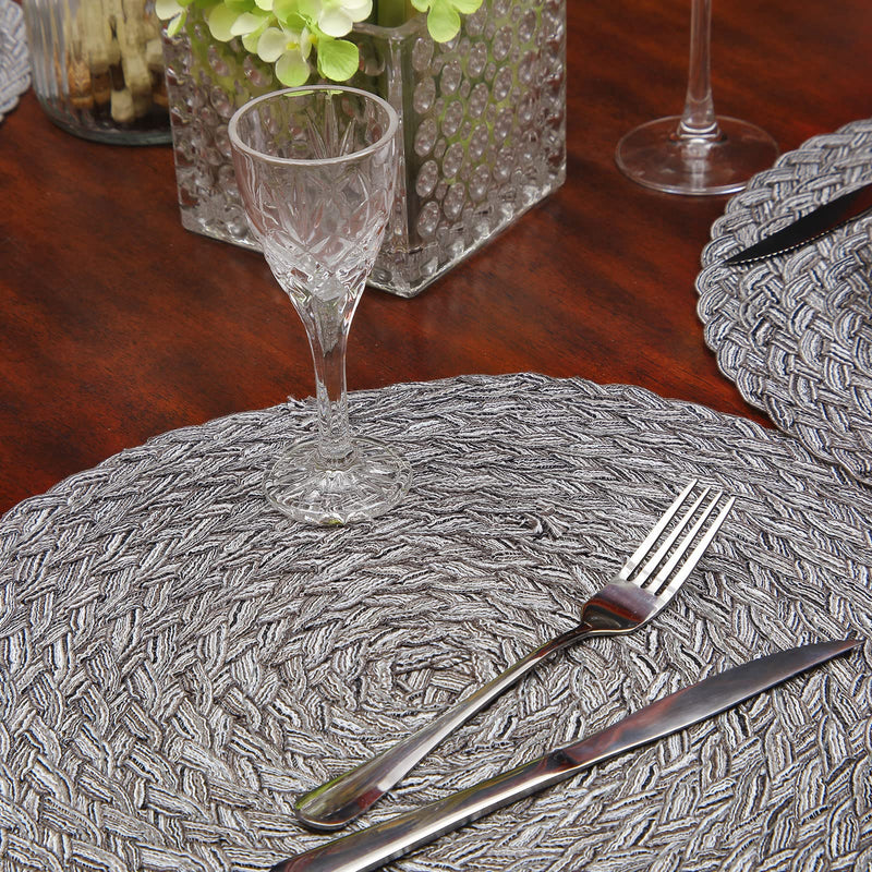 [Australia - AusPower] - Topotdor Round Placemats Heat-Resistant Stain Resistant Anti-Skid Washable Polyproplene Table Mats Placemats (Set of 6, Braided-Gray) set of 6 