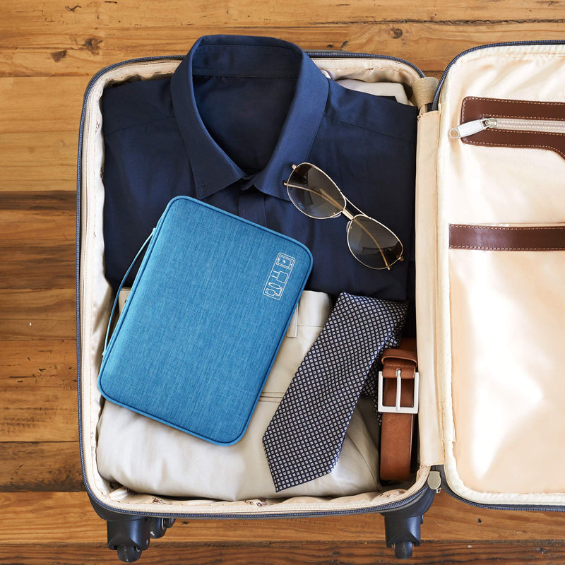 [Australia - AusPower] - Electronic Bag Travel Cable Accessories Bag Waterproof Double Layer Electronics Organizer Portable Storage Case for Cable, Cord, Charger, Phone, Adapter, Power Bank, Kindle, Hard Drives Sky Blue 