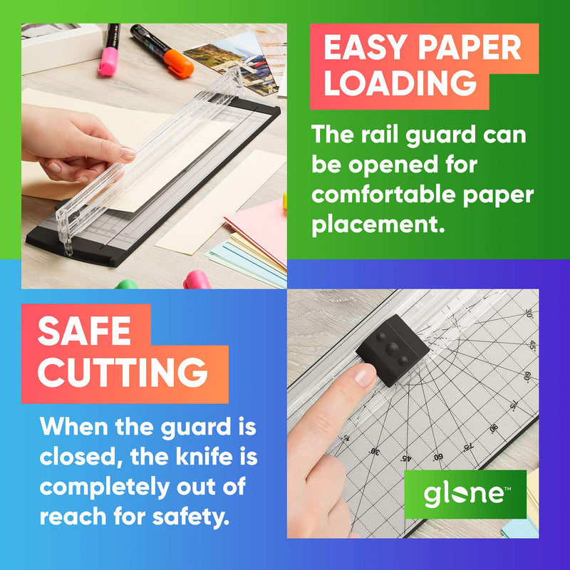[Australia - AusPower] - Glone 12 inch Paper Trimmer, A4 Size Paper Cutter with Automatic Security Safeguard for Coupon, Craft Paper and Photos (Black-Silver) 