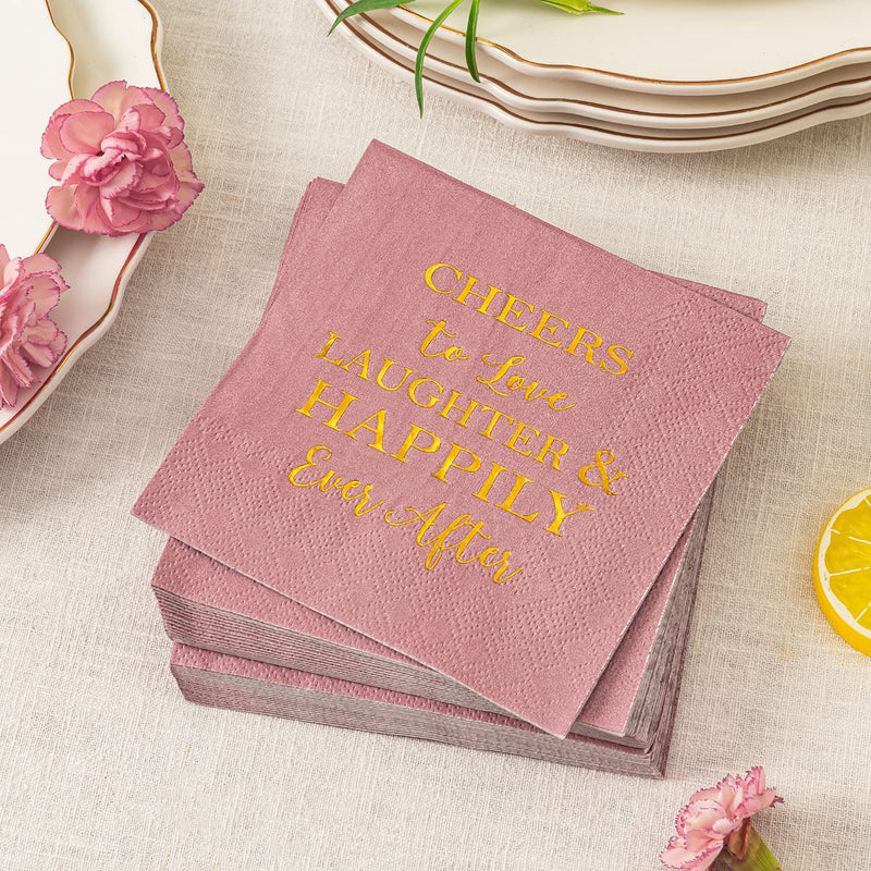 [Australia - AusPower] - Crisky Dusty Rose Bridal Shower Napkins Disposable Cocktail Napkins Gold Foil Beverage Desert Cake Napkins Engagement Party Decorations & Wedding Shower, Rehearsal Dinners Napkins [50 pcs, 3-ply] 