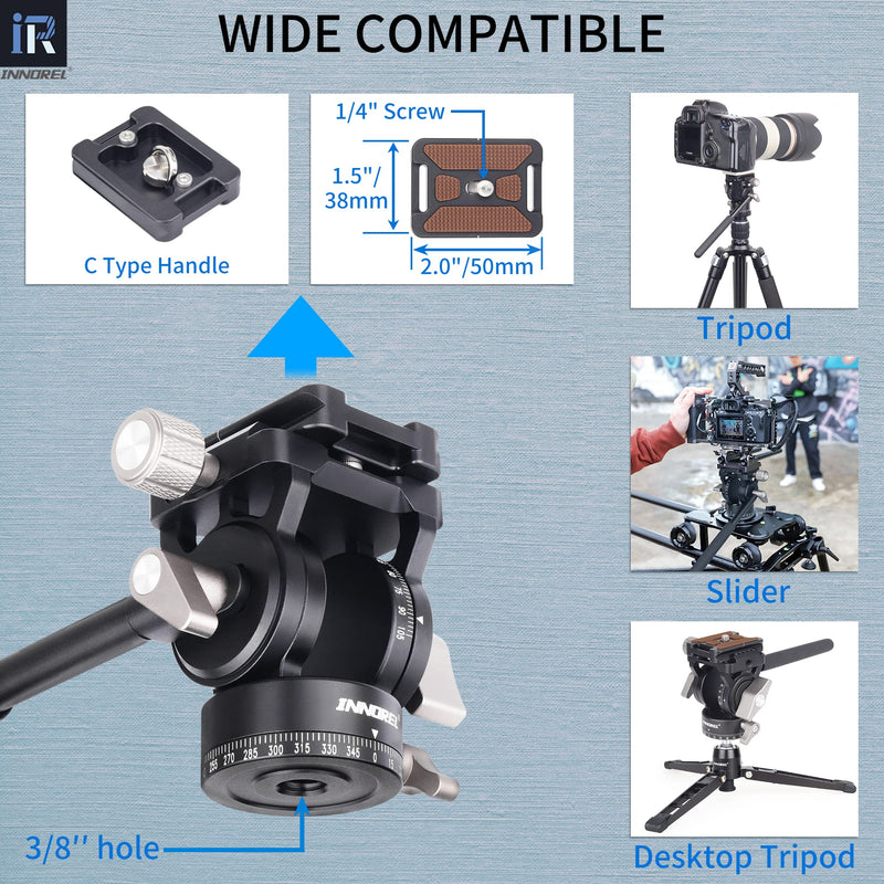 [Australia - AusPower] - INNOREL H10 Lightweight Mini Tripod Fluid Video Head 360 Panoramic CNC Hydralic Damping Video Head with Arca Swiss Q.R.Plate Phone Clip for DSLR Camera Camcorder Phone Tripod Monopod Load 8.8lb/4kg 