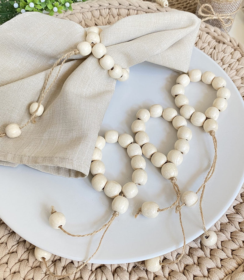 [Australia - AusPower] - LEBEJUA Napkin Rings Set of 6 - Wood Bead Napkin Rings - Rustic Wooden Napkin Holder Ring for Table - Handmade Napkin Ring with Wooden Beads - Farmhouse Wooden Napkin Rings Modern (Yavir) Yavir 