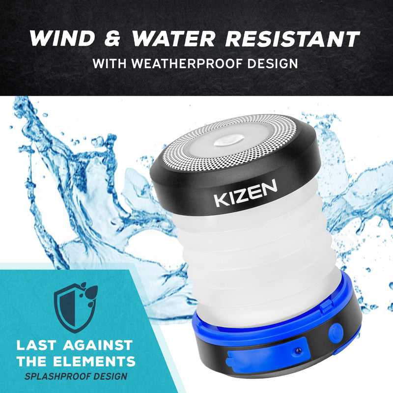 [Australia - AusPower] - KIZEN Collapsible LED Solar Lantern - Rechargeable, USB & Solar Powered Camping Lights for Hiking, Backpacking and Emergency Use - Portable Outdoor Camp Light - Blue 