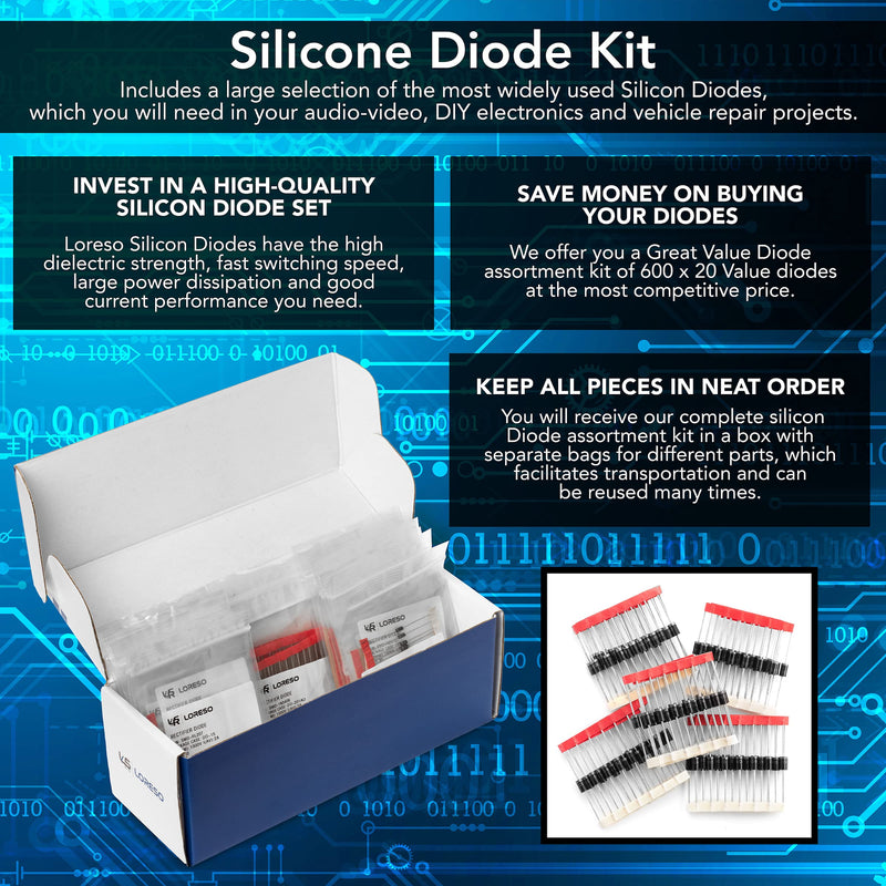 [Australia - AusPower] - Diode Assortment Kit Box, Pack of 600pcs 20 Models - 1N4001 1N4002 1N4004 1N4007 1N5399 RL207 1N5400 1N5401 1N5404 1N5408 FR107 FR207 HER107 UF4007 1N5817 1N5819 SR5150 1N4148 DB3 1N5349B 30pcs Each 