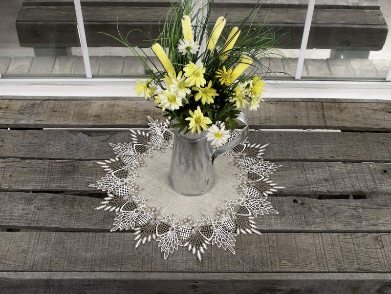 [Australia - AusPower] - Lace Doily 15 inches Neutral Earth Tones Table Topper Scarf Place Mat Round Doily 