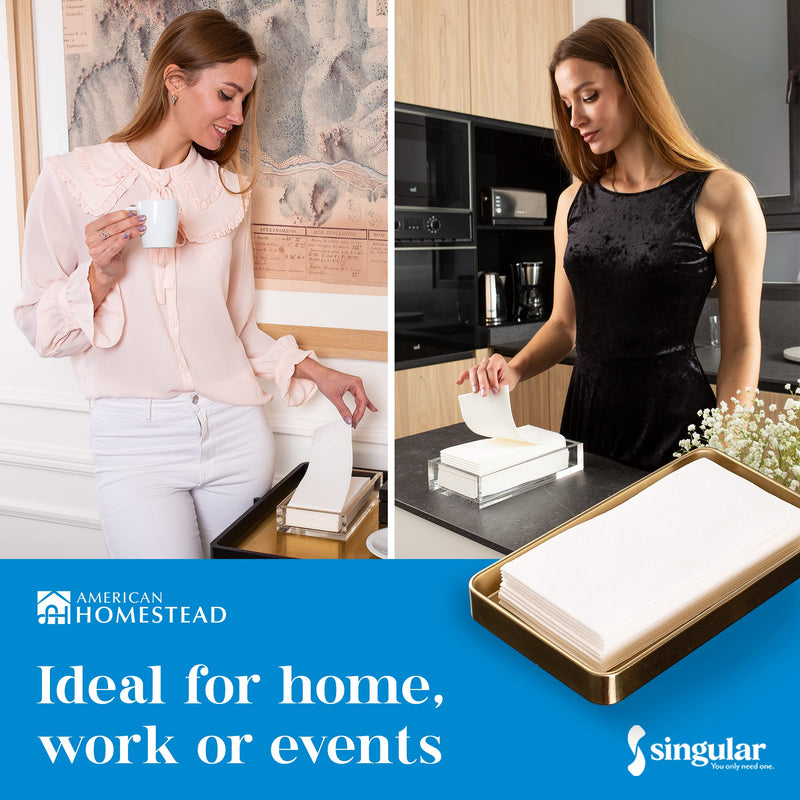[Australia - AusPower] - AH AMERICAN HOMESTEAD Disposable Paper Hand Towels for Bathroom - White Guest Napkins - Linen-Like Bulk Wipes - 15.5" x 8" - Ideal for Wedding Reception or Dinner Party (100 Count - Quilted Basic) 15.5x8 Inch (Pack of 100) Quilted Basic Soft White 