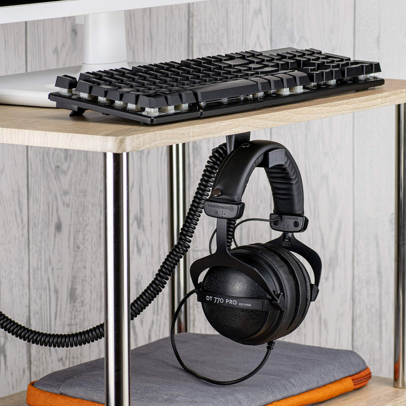 [Australia - AusPower] - BRAINWAVZ BigJ Under Desk Headphone Stand (2 Pack) Hanger Holder Mount for Headphones, Gaming Headsets, Mobiles Accessories, Stick On, No Screws (Black) 