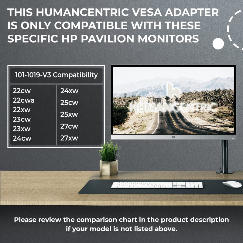 [Australia - AusPower] - HumanCentric VESA Mount Adapter for HP Pavilion 27xw, 25xw, 24xw, 23xw, 22xw, 22cwa, 27cw, 25cw, 24cw, 23cw, and 22cw Monitors 