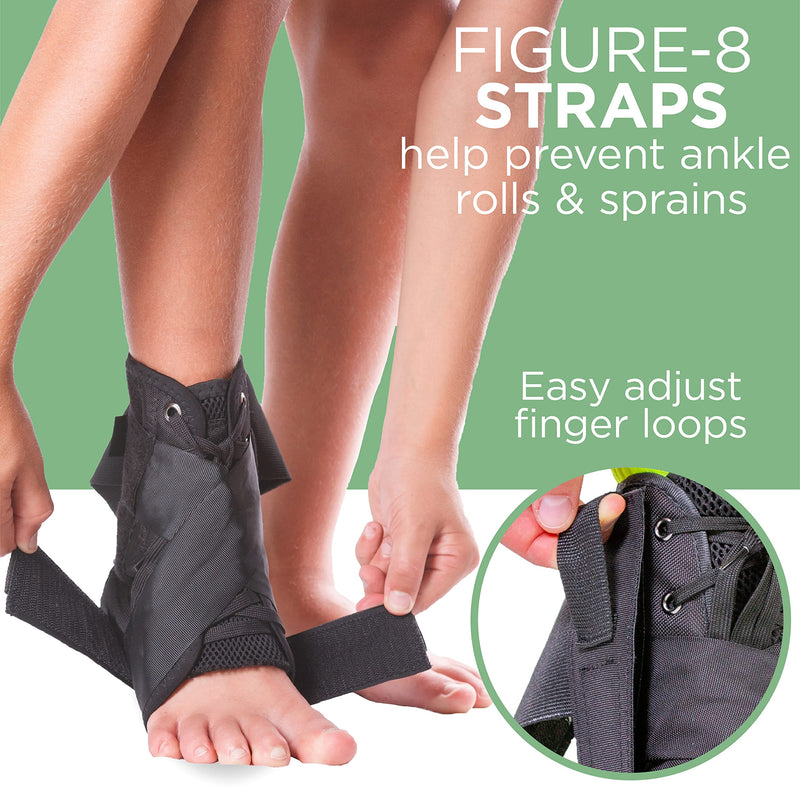 [Australia - AusPower] - BraceAbility Lace Up Kids Ankle Brace - Pediatric Figure 8 Sprained Foot Support Wrap for Active Youth, Children in Sports, Basketball Protection, Gymnastics, Soccer, and Volleyball (One Size) 