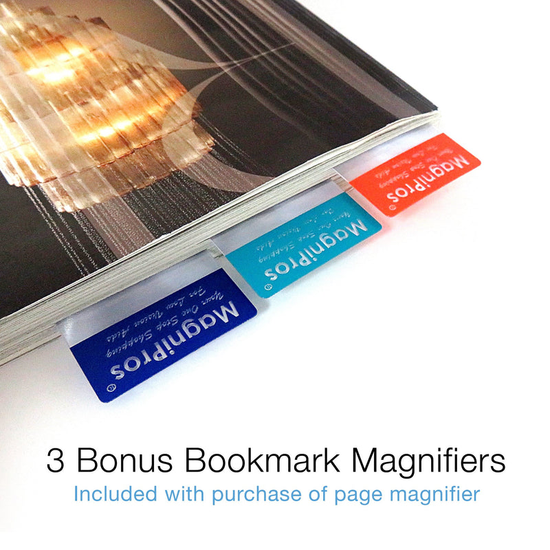 [Australia - AusPower] - MagniPros Premium 3X (300%) Page Magnifying Lens with 3 Bonus Bookmark Magnifiers for Reading Small Prints, Low Vision Aids & Solar Projects 